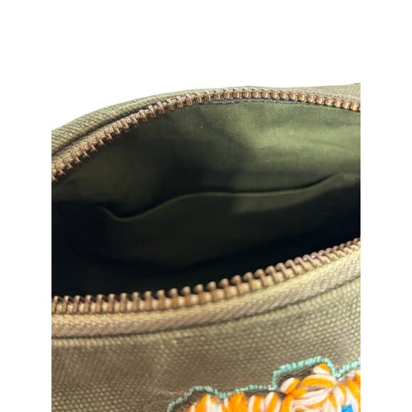 Raj LA Dark Sage Green Canvas Embroidered Tasseled Butterfly Cosmetic Bag NEW - Picture 5 of 6